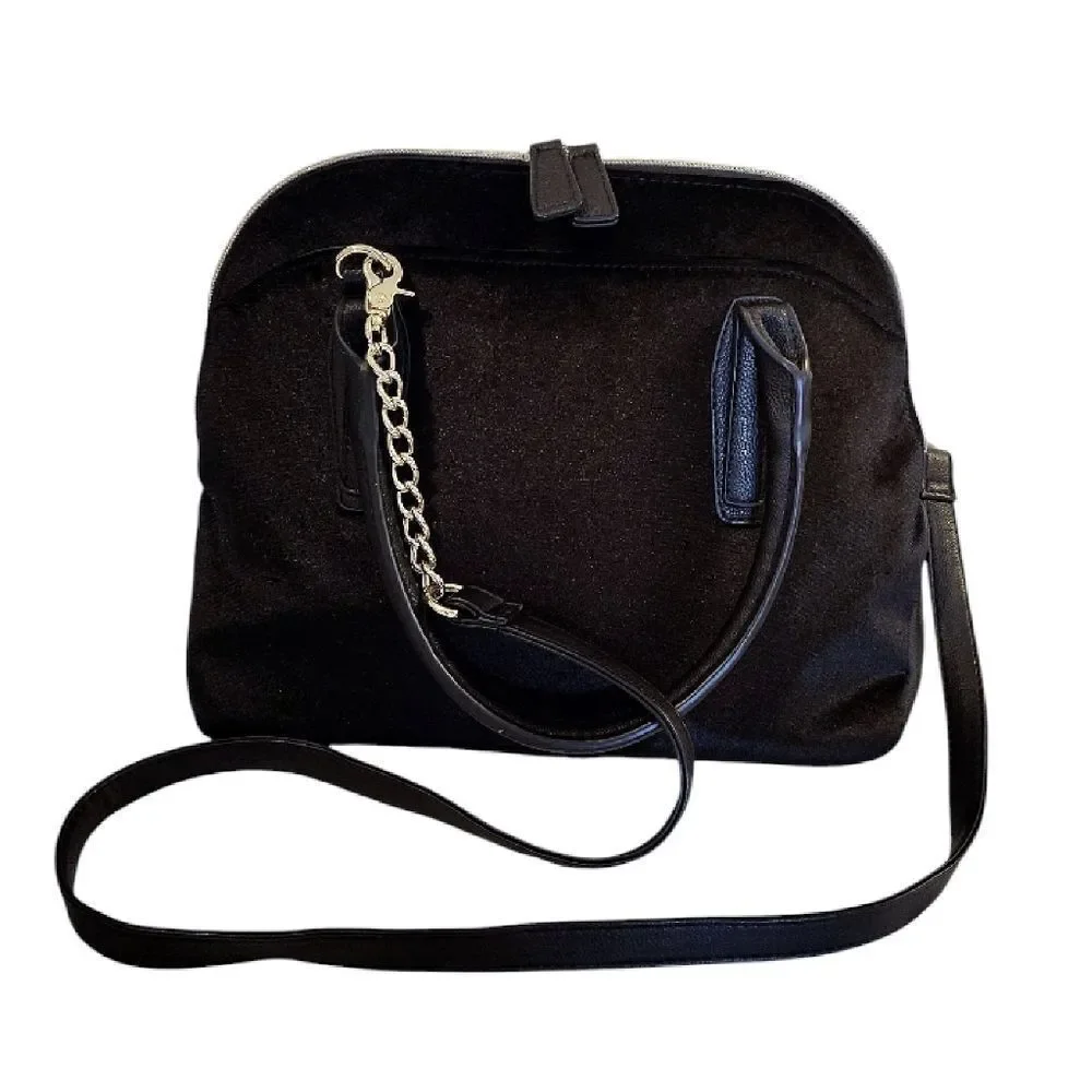 Betsey‎ Johnson Black Velvet Studded Hearts Dome Satchel Crossbody Bag Large